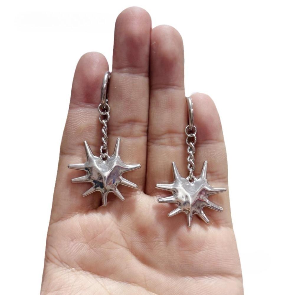 Gothic Punk Sliver Color Moth Red Wings Hollowed-out Thorny Heart Shape Rivet Pendant  for Women Trendy Jewelry Accessories Gift