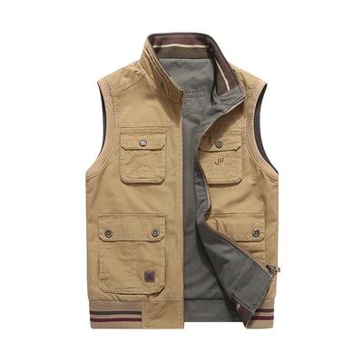 Heren Casual Gilet, Katoenen Gilet aan Beide Zijden, Dubbelzijdig Gilet met Meerdere Zakken
