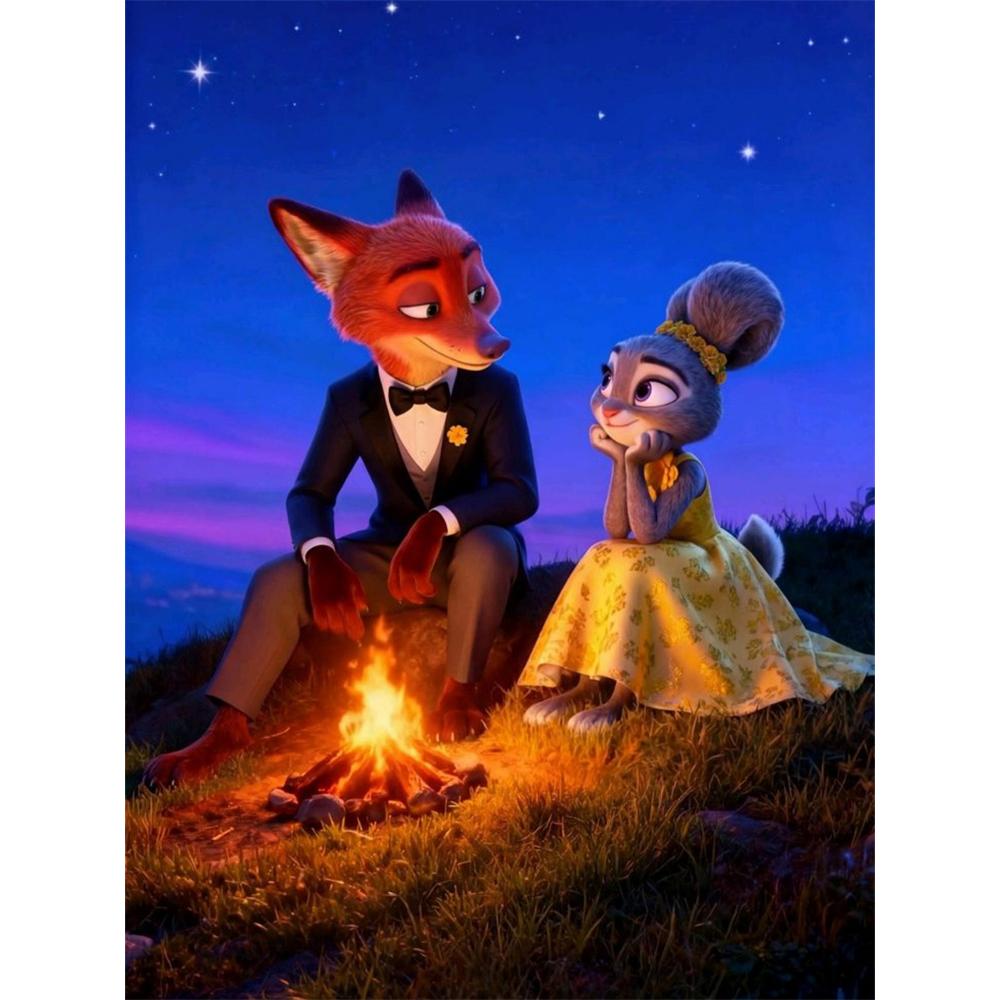 

Disney Diamond Painting Zootopia Bonfire Starry Sky Date Fan Art Cartoon Mosaic Diamond Cross Stitch DIY Gift Home Decor Round 20x30cm