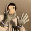 Suede gloves winter women's fleece thickened