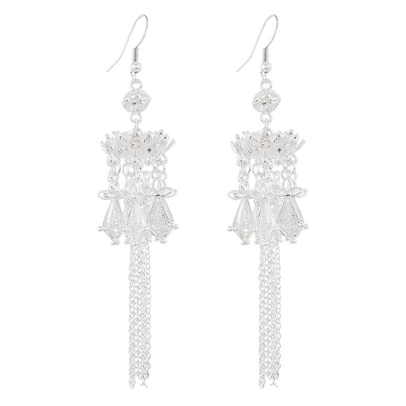 Cold Miao Silver Earrings Lotus Butterfly Long Fringed Niche Design Women's Earrings