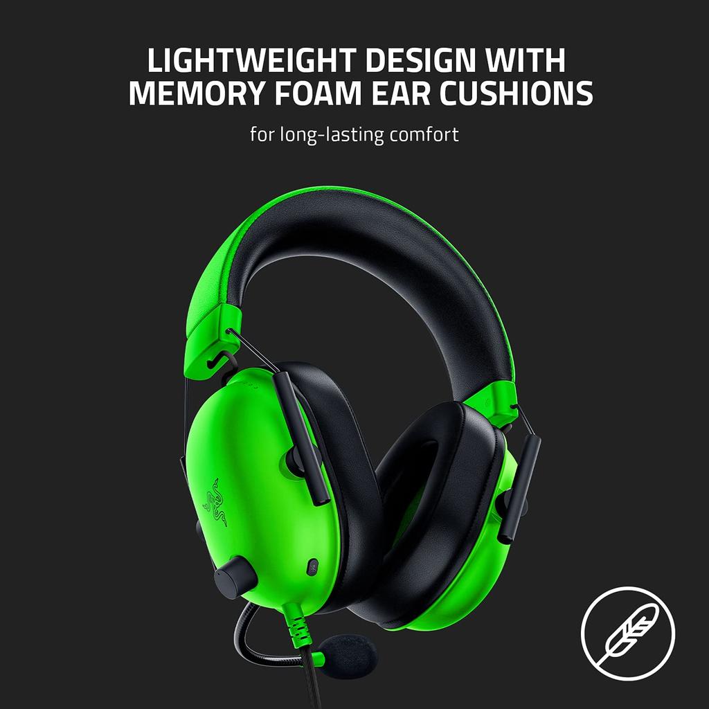Razer BlackShark V2 X Gaming Surround Sound 50mm Drivers Memory Foam Cushions for and Switch Audio Jack Green Headset 7.1 - - - PC, PS4, PS5, - 3.5mm