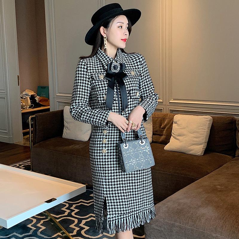 2021 Spring Houndstooth Skirt Suit: Chic Xiaoxiang Celebrity Style, Slim Fit for Women