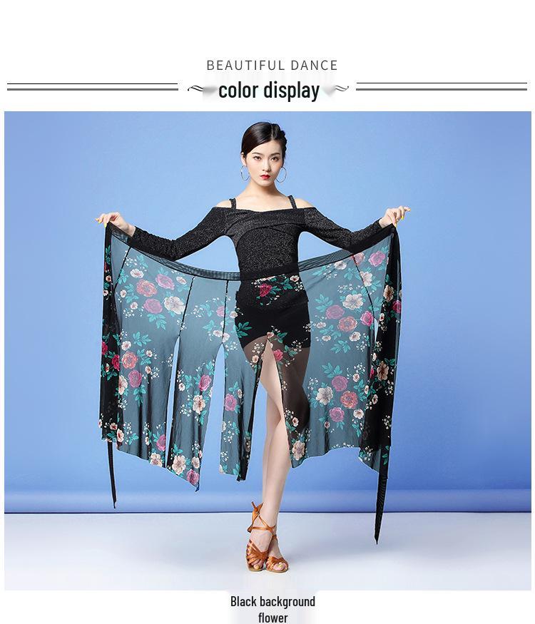 Huayu Dancewear Latin Half-Skirt Sexy Practice Mesh Scarf Skirt for Women