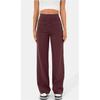 Women's High Waist Wide Leg Pants with Button Detail In Red Brown