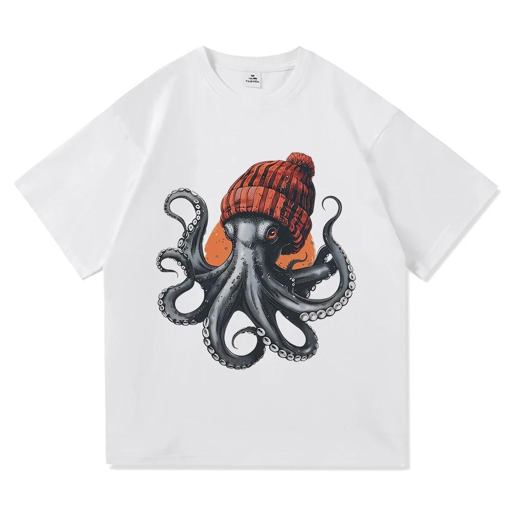 Oktopus mit Mütze T-Shirt Japanischer Stil Lustige Herren Kinder Kleidung Harajuku Kleidung Vintage Hochwertige Oberteile Baumwoll-T-Shirts