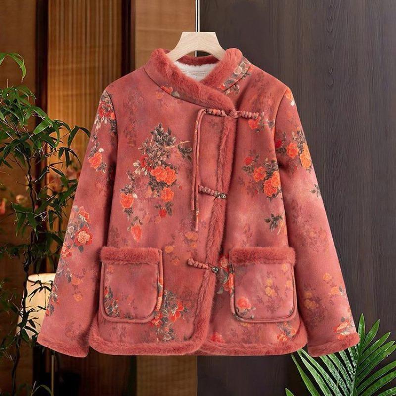 Padded jacket winter velvet thickened mother outfit retro new buckle jacket padded jacket padded jacket Chinese warm woman