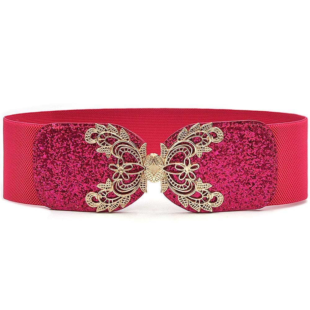 Fashion Metal Buckle Women Elastic Band Waist Defining Solid Color Elastic Wide Belts Comfortable Dress Belt Jeans