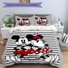 3pcs Gray Striped Minnie Mickey Bedding Set Includes 1 Quilt Cover and 2 Pillowcases, Comfortable Bedding S049