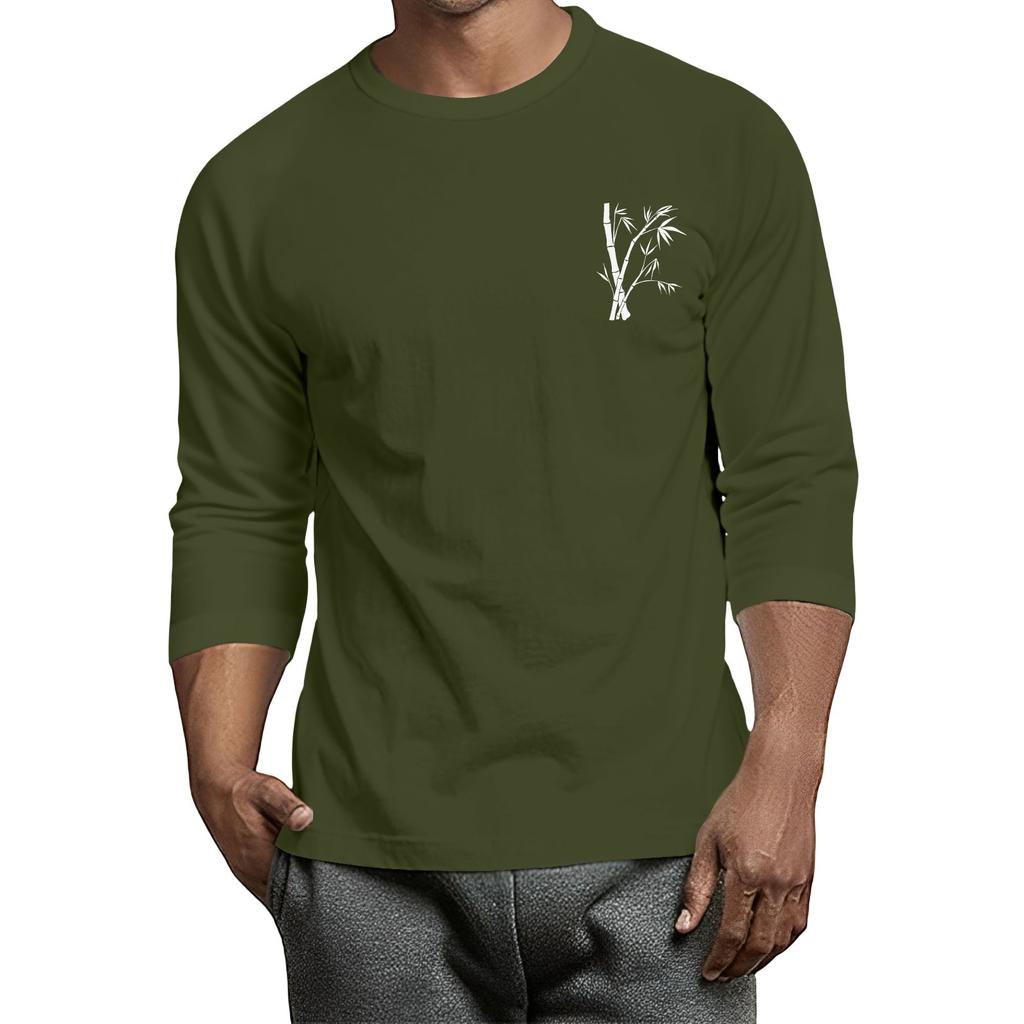 Men's casual and fashionable printed collar three-quarter sleeve top T-shirt