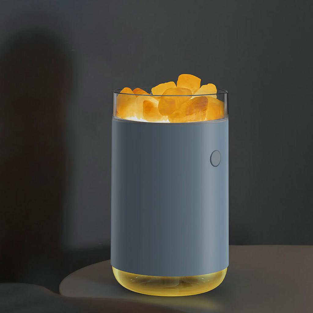 Umidificador de Pedra de Sal Rosa Cristalino Luz Colorida 260ml Umidificador de Névoa Portátil Silencioso USB Óleo Essencial