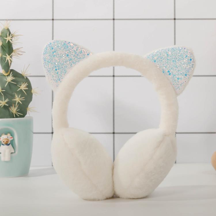 Korean Style Sequin Cat Ear Plush Winter Ear Muffs for Kids