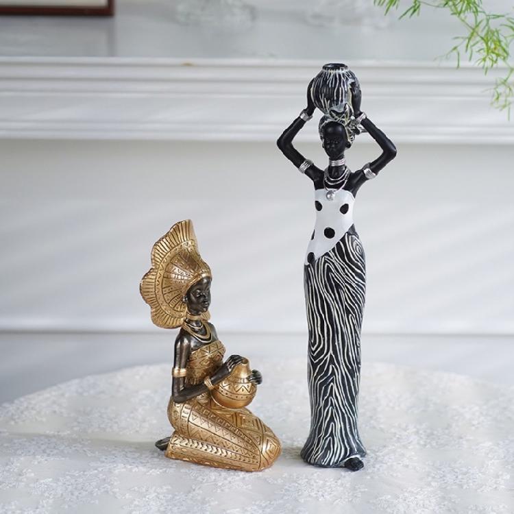Vintage Afrykańska Kobieta Rzeźba Figurka Żywiczna do Wystroju Domu Biura Sypialni