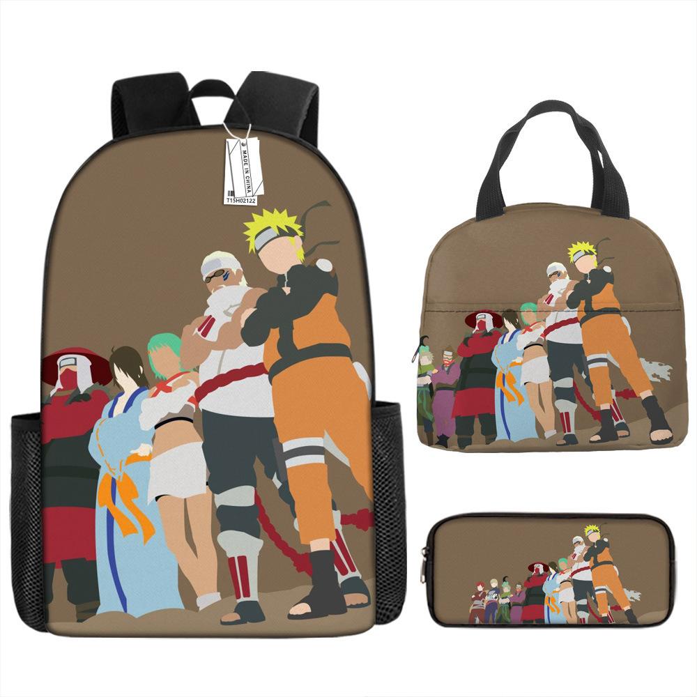 Naruto Shippuden Elementary and Secondary School School Bag Large Capacity Campus Backpack Lunch Bag Pencil Bag Three-piece Set