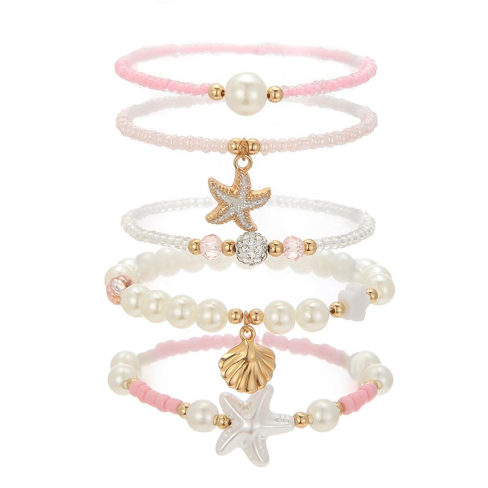 Bohemian Beaded Bracelet Set of 7 with Seed Beads and Heart Charm Stackable Ethnic Jewelry for Women