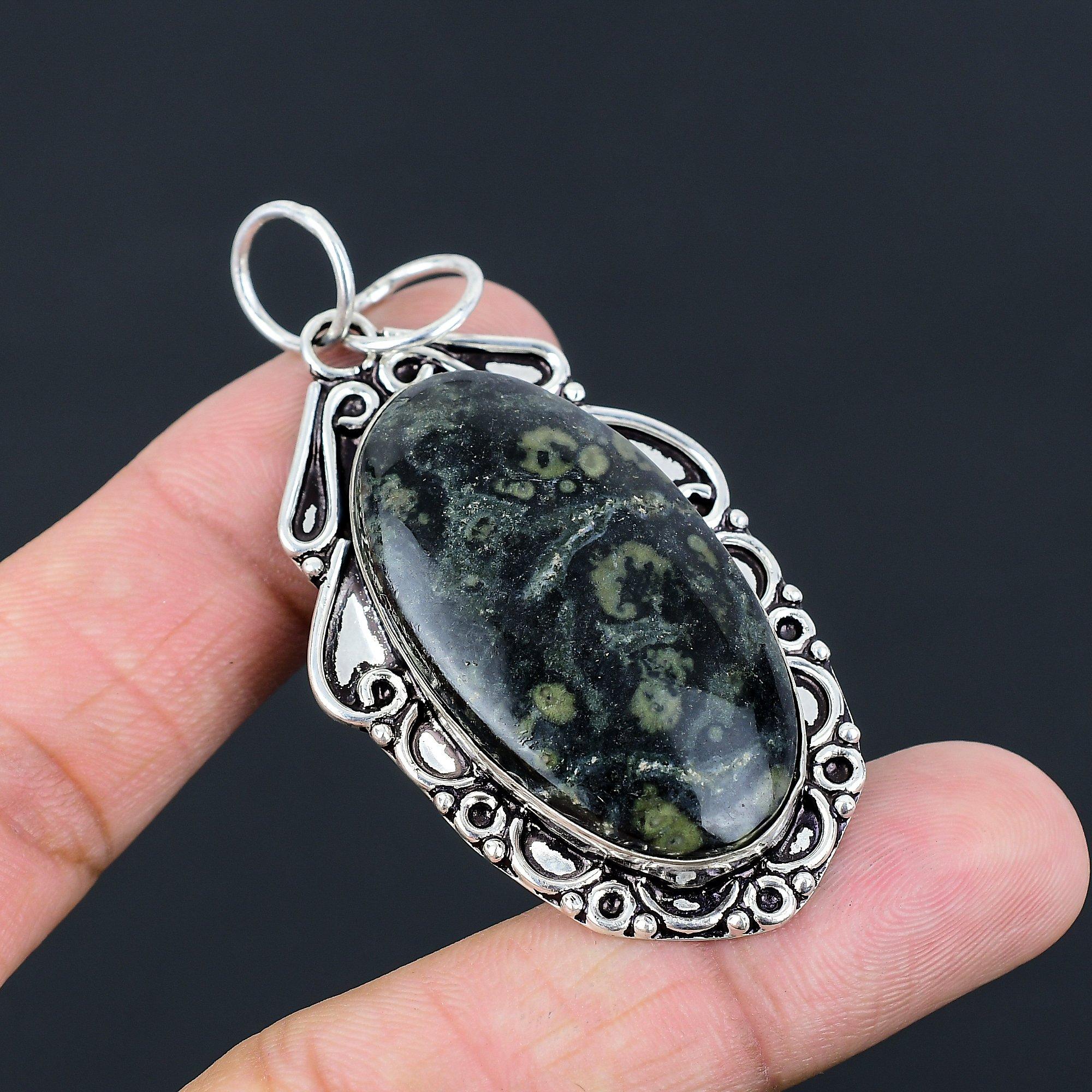 Oval Kambaba Jasper Gemstone 925 Sterling Silver Trendy Bezel Sister New Pendant
