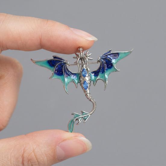 Brooch Pin Western Dragon Design Zinc Alloy Pin with Rhinestone Inlay Hand-Painted Enamel Glaze Suits Coats Sweaters Badge