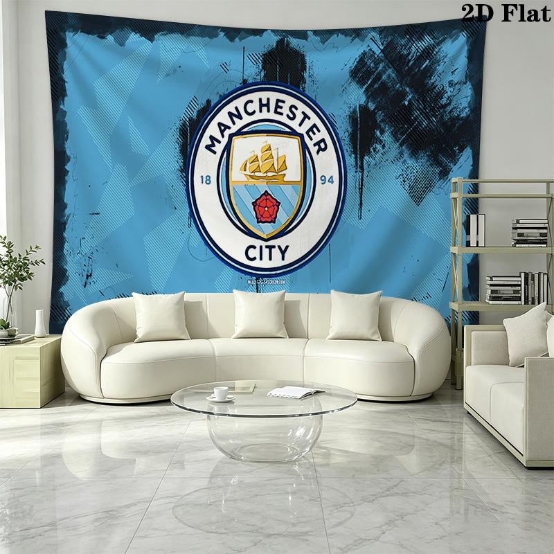 Manchester City FC Logo Wall Tapestry Aesthetic Wall Hanging Printed Fabric Blanket Decorative Tapestries for Bedroom Living Room Home Decor