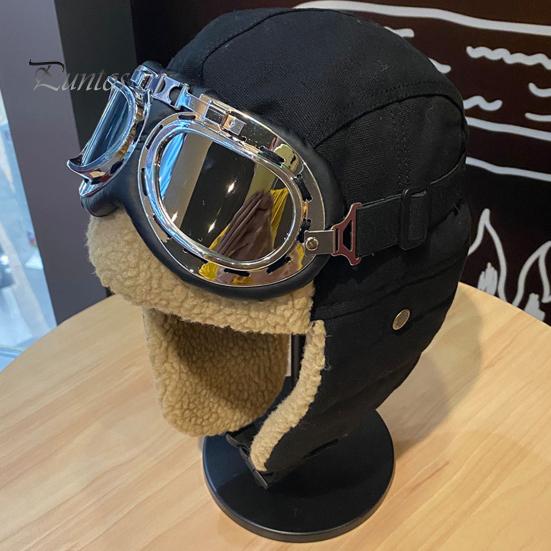 Winter Fietsmuts Bril 1 Stuks/1 Set Pet Zacht Opvouwbaar Oorkleppen Fleece Verdikt Lei Feng Unisex Warm Houden Wasbaar Oogbescherming Aviator voor Skiën