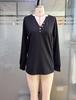 2025 Women's Autumn/Winter V-Neck Button Waffle Long-Sleeve Casual Sweatshirt