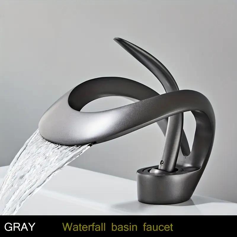 

Waterfall Style Full Brass Basin Faucet Single Handle Hot And Cold Water Faucet With Water Inlet Pipe Suitable for Bathroom Sink