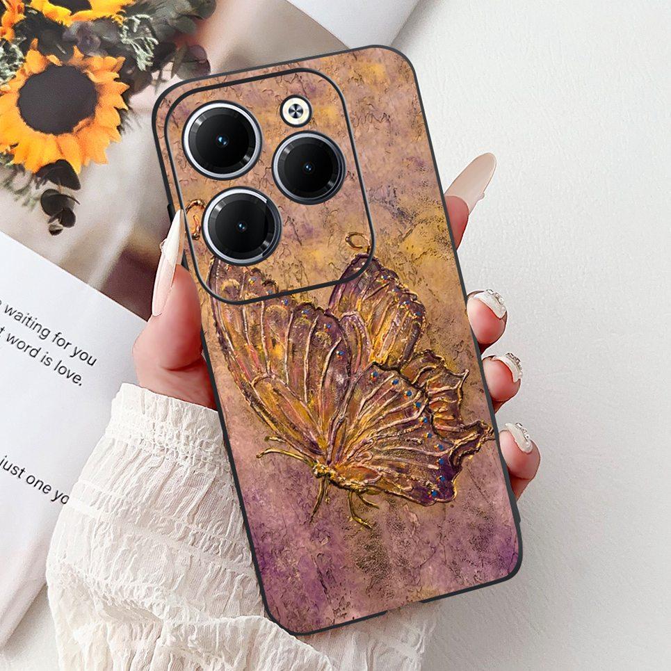 Cover For Tecno Spark 20 Pro Plus Back Bumper Spark 20Pro 20C Colorful Butterfly Flower Painting Phone Case Black Soft Silicone