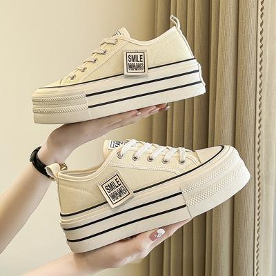 Damskor Svarta Plattforms-Klassiska Sneakers Snörning Bekväma Skor Mode Utomhus Mångfunktionella Sport-Canvas Skor