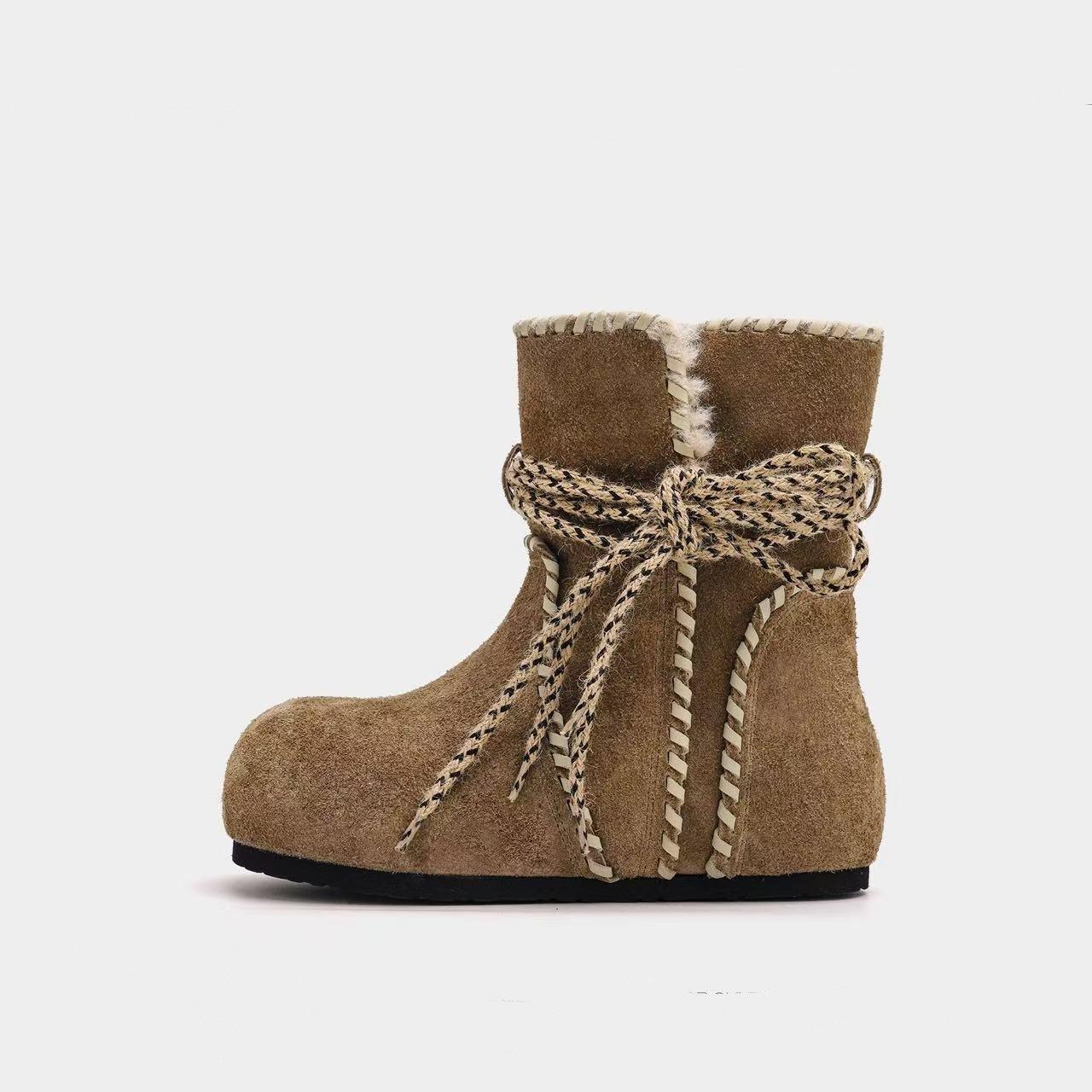 

Soft leather version~ cotton shoes women s inner height-increasing velvet short boots 2025 winter new matte non-slip warm snow boots 40 хаки