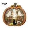 Wooden Desktop Shelf Accessory Halloween Ghost Tabletop Ornament, 2D Flat Cute Reading Bathing Fall Harvest Home Decoration Watering Plaque with Stand