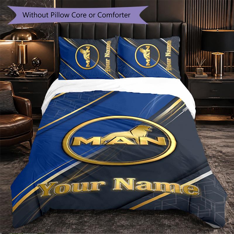 Set Biancheria da Letto Personalizzato con Testo Nome Camion MAN, 1 Copripiumino & 2 Federe Regalo Personalizzato per Camera da Letto