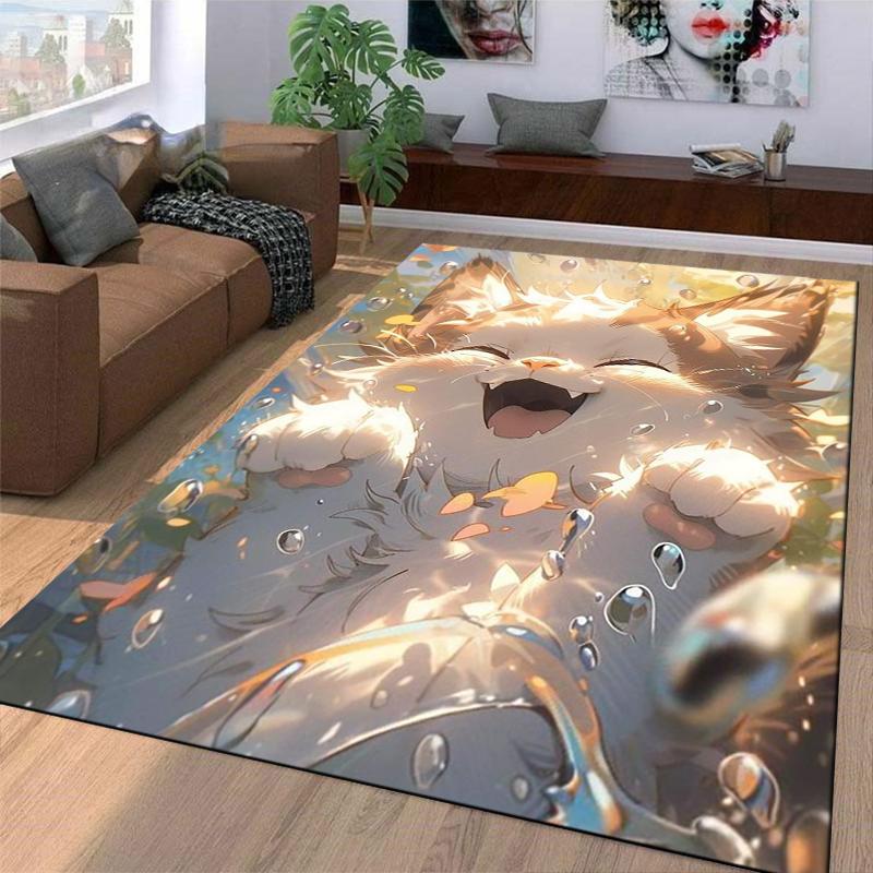 Cute Fluffy Cat Carpet with Playful Design and Bright Colors Suitable for use as an anti-slip for living room bedroom sofas