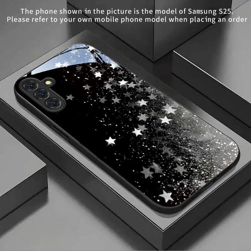 Black and white star pattern tempered glass phone case for Samsung Galaxy S26 S25 S24 S23 S22 S21 S20 fe plus ultra anti drop