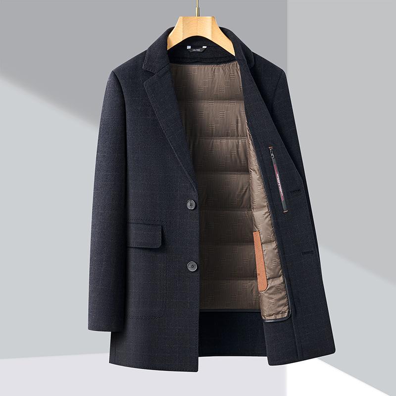 

Мужское двустороннее джинсовое пальто из шерсти класса люкс, съемная пуховая подкладка, лацканы пиджачного типа, ветровка, теплое пальто средней длины 195