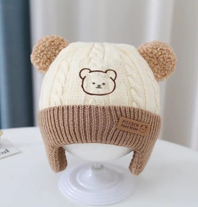 

5 Yuan Off for New Customers: Korean Baby Wool Hat with Ear Protection, Warm and Cute, Plus Cotton Knitting.