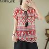 MODIQUE Women Short Sleeve T-shirt Summer Plus Size  Loose Casual Elegant Cotton Linen Print Blouse Shirts Lady Basics V-Neck