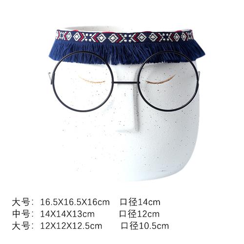 Creative Abstract Black Frame Glasses Head Ceramic Flower Pot Vase Succulents Cactus Potted Garden Decor Human Face Flower Pot