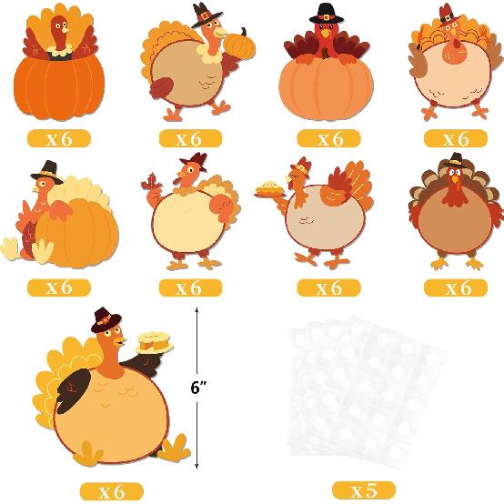 Fancy Land Turkey Cutouts 54 Pcs Fall Thanksgiving Decorations Holiday School Party Classroom Bulletin Board Decor