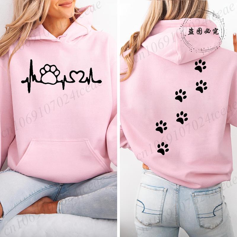 Retro Fashion Cat Heart Printed Hoodie Y2k Street Clothing Cat Lover Men and Women Loose Casual Hooded Sportswear K Pop Clothes
