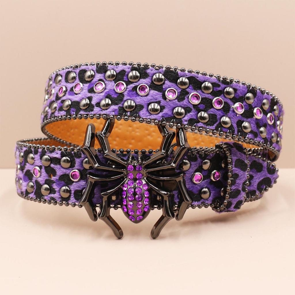 Leopard Print Rhinestone Punk Leather Belt - Y2K Style Women's Decorative Waistband