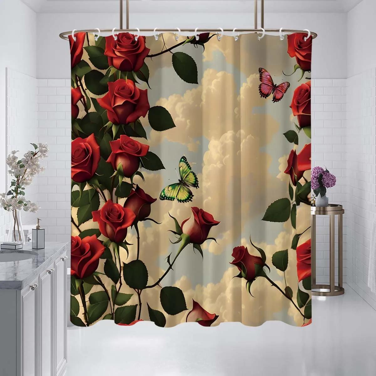 

1 piece 180x180cm super natural floral butterfly pattern printed shower curtain partition bathroom waterproof W90XH180cm