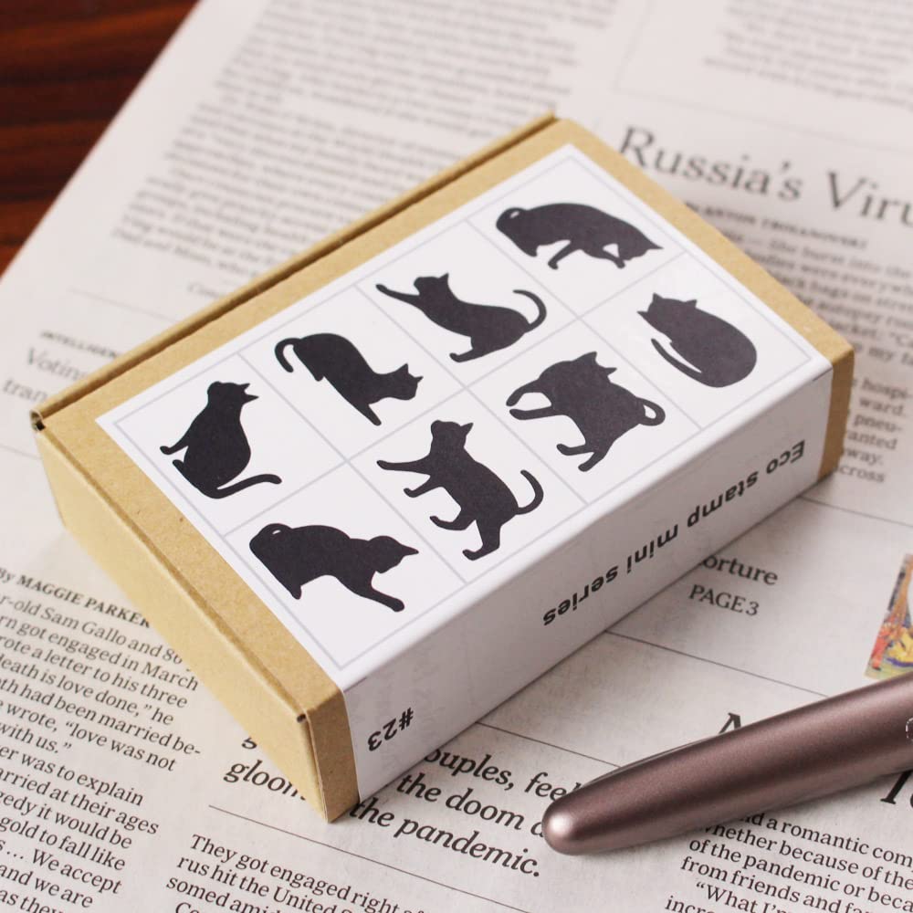 Cute Black Cat Stationery Stylish Wooden Rubber Stamp Made In Japan Stamps, Set, Gift, (#23)