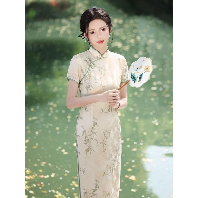 Women s Traditional Chinese Style Midi Dress With Frog Buttons S
