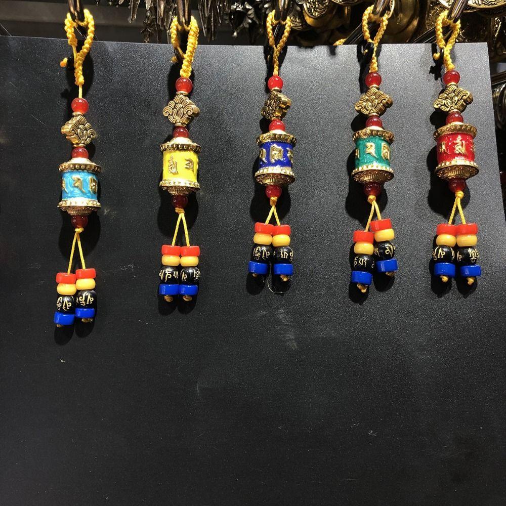 Roterende perle Seks tegn Mantra Bønnehjul Fargerik buddhistisk nøkkelring anheng telefon