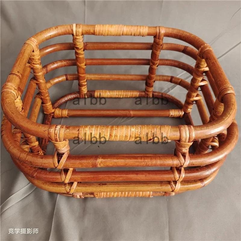 Newborn Photography Prop - Vintage Rattan Weaving Basket Baby Bed & Crib Practical Photo Shoot Furniture for Adorable Baby Shots