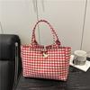 Korean Black and White Checkered Canvas Bag, Women's Large Capacity Single Shoulder Tote Bag, Commuting Hand-held Shopping Bags