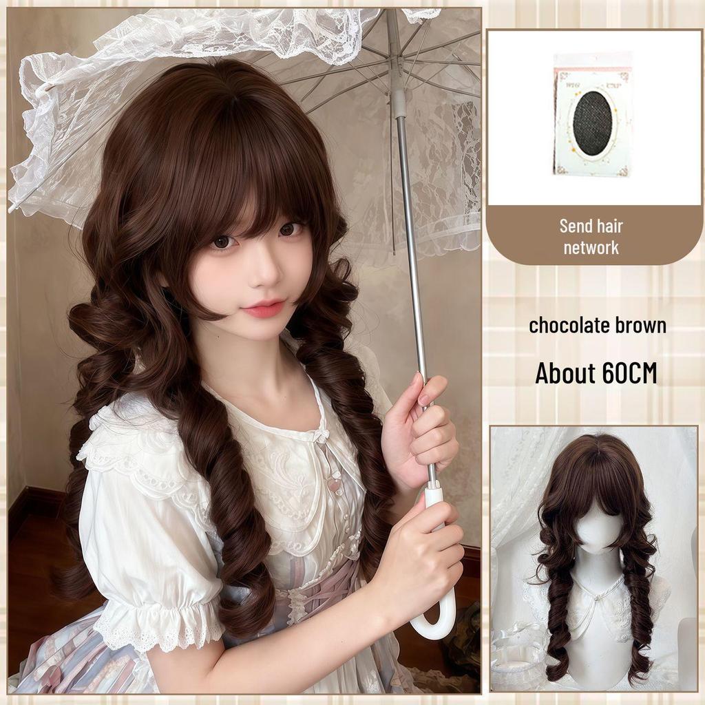Ziqi Wig Women's Japanese Lolita Jellyfish Curls Double Ponytails Full Head Wig In Raw Chocolate Mousse.