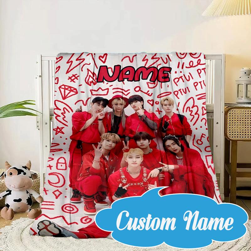 Custom Name K-pop Idol Collage Blanket bed sofa Blanket Flannel Blanket for Camping, Hiking, Picnic Essentials,gift for Fan family