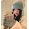 Large Head Circumference Knitted Hat for Women Korean Style Thickened Warm Hooded Hat Showing Face  Small Ear Protection Woolen Hat Trendy