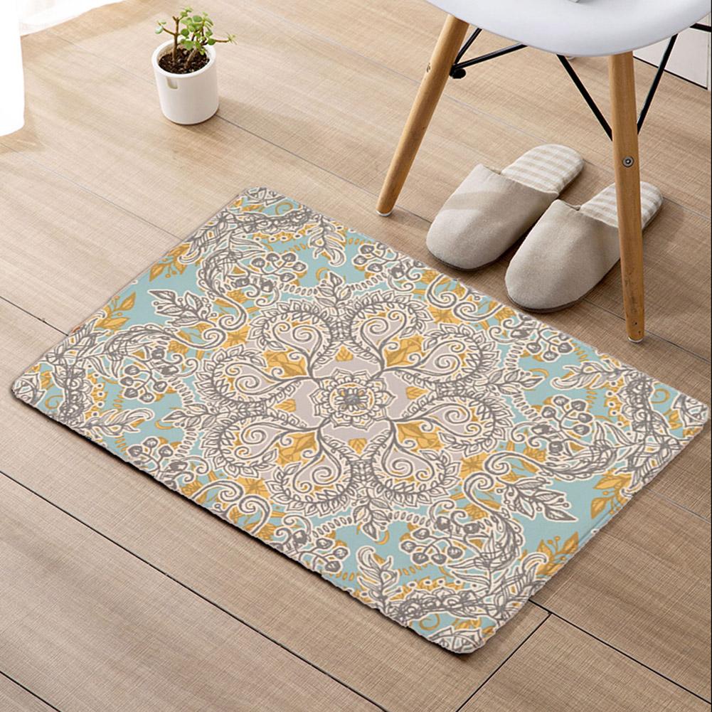 Retro Flower Style Soft Flannel Doormat Kitchen Mat Anti Slip Water Absorb Carpet 40*60cm (1)