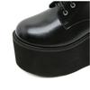 Women Lace Up Martin Boots Metal Leather Splice Chunky Heel Platform Side Zipper High Heel Ankle Boots